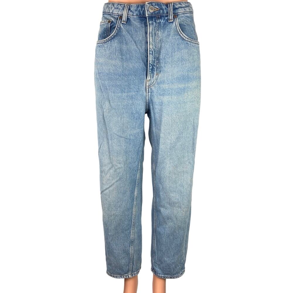 Weekday Blue Meg High Rise Straight Tapered Leg Medium Wash Mom Denim Jeans 32